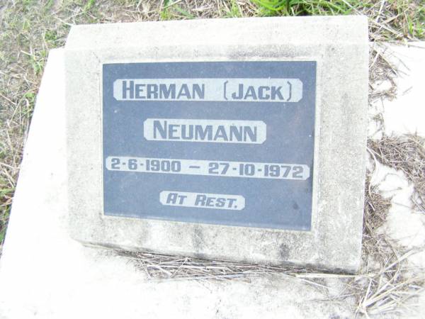 Herman (Jack) NEUMANN  | b: 2 Jun 1900, d: 27 Oct 1972  | Old Hatton Vale (Apostolic) Cemetery  |   | 