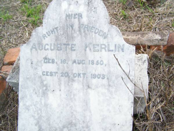 Auguste KERLIN  | b: 16 Aug 1850  | d: 20 Oct 1903  | Old Hatton Vale (Apostolic) Cemetery  |   | 