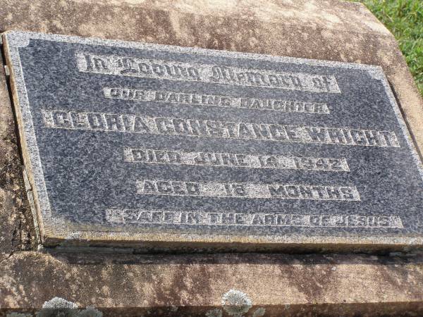 Gloria Constance WRIGHT,  | daughter,  | died 14 June 1942 aged 18 months;  | Helidon General cemetery, Gatton Shire  | 