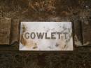 
Cyril GOWLETT;
Highfields Baptist cemetery, Crows Nest Shire

From QLD Births, Deaths, Marriages  
Death 1929  C4840         Cyril Douglas        Gowlett;      William Alfred Gowlett;           Davidina Ward 
The Gowlett name is common in the Crow\222s Nest area.

