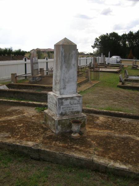 Charlotte Mary HULL,  | died 3 Aug 1907 aged 27 years;  | Charlotte Williams,  | died 9 July 1911 aged 67? years;  | Arthur Harris WARD,  | died 16 Oct 1896 aged 21 years;  | David WARD,  | died 17 Aug 1882 aged 43 years;  | Highfields Baptist cemetery, Crows Nest Shire  |   | 