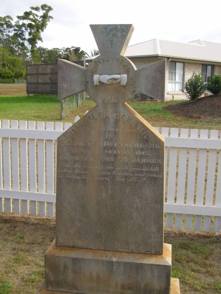 Mathilda HARTWIG,  | born 23 March 1840 Pommern Germany,  | died 13 Aug 1913 aged 73 years;  | Highfields Baptist cemetery, Crows Nest Shire  | 