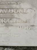 Juel Faylene DART,
died 11 Oct 1968 aged 28 years;
Howard cemetery, City of Hervey Bay