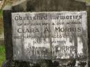 Clara A. MORRIS,
wife mother,
died 23 May 1951 aged 65 years;
James MORRIS,
father,
died 29 May 1967 aged 88 years;
Howard cemetery, City of Hervey Bay