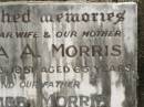 Clara A. MORRIS,
wife mother,
died 23 May 1951 aged 65 years;
James MORRIS,
father,
died 29 May 1967 aged 88 years;
Howard cemetery, City of Hervey Bay