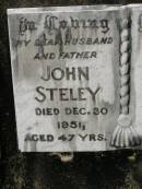 John STELEY,
husband father,
died 30 Dec 1951 aged 47 years;
Howard cemetery, City of Hervey Bay