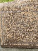 Abel STELEY,
husband father,
died 3 Oct 1950 aged 71 years;
Helena STELEY,
mother?,
died 16 Aug 1952 aged 72 years;
Howard cemetery, City of Hervey Bay