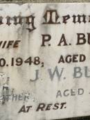 P.A. BURNETT,
wife,
died 20 Nov 1948 aged 65 years;
J.W. BURNETT,
father grandfather great-grandfather,
aged 83 years;
Howard cemetery, City of Hervey Bay