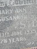 Mary Ann Susannah McAlpine STELEY,
died 13 June 1939 aged 78 years;
John Bevan STELEY,
died 8 June 1940 aged 87 years;
Howard cemetery, City of Hervey Bay