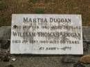 Martha DUGGAN,
died 14 Feb 1960 aged 74 years;
William Thomas DUGGAN,
died 2 Sept 1960 aged 83 years;
Howard cemetery, City of Hervey Bay