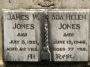 James W. JONES,
died 3 July 1921 aged 62 years;
Ada Helen JONES,
died 19 June 1946 aged 77 years;
Howard cemetery, City of Hervey Bay