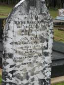Berthe Marie WATSON,
mother of James WATSON,
died 27 Feb 1919 aged 73 years;
John WATSON,
father of James WATSON,
died 20 Nov 1908 aged 64 years;
Howard cemetery, City of Hervey Bay