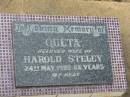 Queta,
wife of Harold STELEY,
died 24 May 1980 aged 66 years;
Howard cemetery, City of Hervey Bay