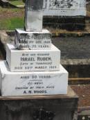 Jane FORSDYKE,
died 8 Dec 1926 aged 75 years;
Israel Ruben,
husband,
late of Torbanlea,
died 28 March 1929 aged 80 years;
erected by niece A.M. WOODS;
Howard cemetery, City of Hervey Bay