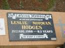 Leslie Norman HODGES,
brother,
died 21 Aug 1980 aged 63 years;
Howard cemetery, City of Hervey Bay