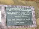 Maurice STELEY,
died 15 Aug 1971 aged 27 years;
Howard cemetery, City of Hervey Bay