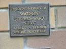 Stephen Ward (Steve) WATSON,
7-10-1920 - 18-6-2000;
Howard cemetery, City of Hervey Bay