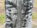 parents;
Mary Leah WHITE,
died 30 Jan 1922 aged 61 years;
John Lindsay WHITE,
died 1 June 1922 aged 66 years;
Ada Leah WHITE,
sister,
died March 1898 aged 7 months;
Howard cemetery, City of Hervey Bay