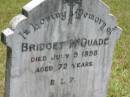 Bridget MCQUADE,
died 9 July 1898 aged 72 years;
Howard cemetery, City of Hervey Bay