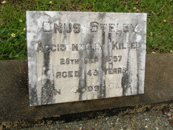 Onus STELEY,  | accidentally killed 28 Sept 1957 aged 43 years;  | Howard cemetery, City of Hervey Bay  | 