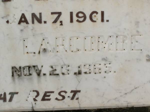 Florence LARCOMBE,  | died 7 Jan 1961;  | John LARCOMBE,  | died 26 Nov 1965;  | Howard cemetery, City of Hervey Bay  | 