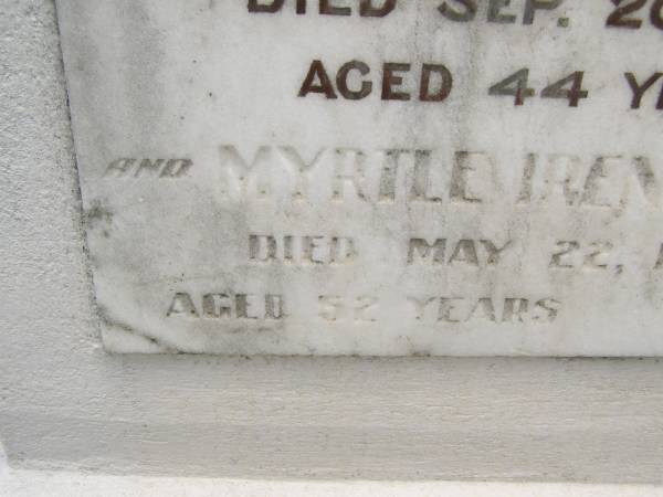 James Henry WOOD,  | died 20 Sep 1948 aged 44 years;  | Myrtle Irene WOOD,  | died 22 May 1966 aged 52 years;  | Howard cemetery, City of Hervey Bay  | 