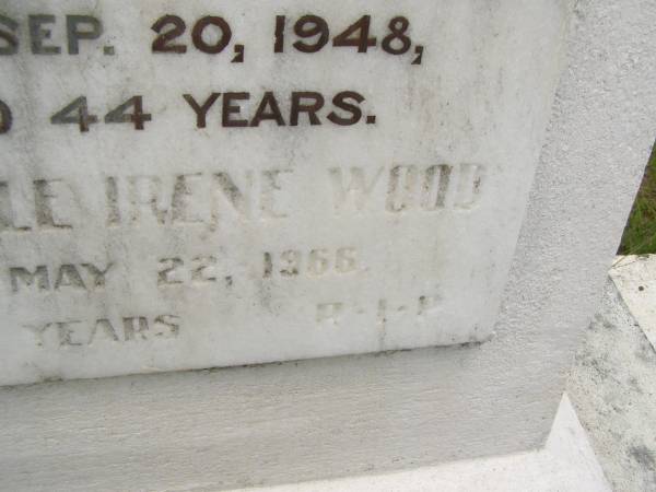 James Henry WOOD,  | died 20 Sep 1948 aged 44 years;  | Myrtle Irene WOOD,  | died 22 May 1966 aged 52 years;  | Howard cemetery, City of Hervey Bay  | 