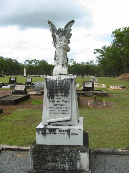 William WATSON,  | husband father,  | died 14 Dec 1928 aged 46 years;  | William Frew WATSON,  | died 26 June 1957 aged 53 years;  | Mary WATSON,  | died 2-10-1961 aged 77 years;  | Howard cemetery, City of Hervey Bay  | 