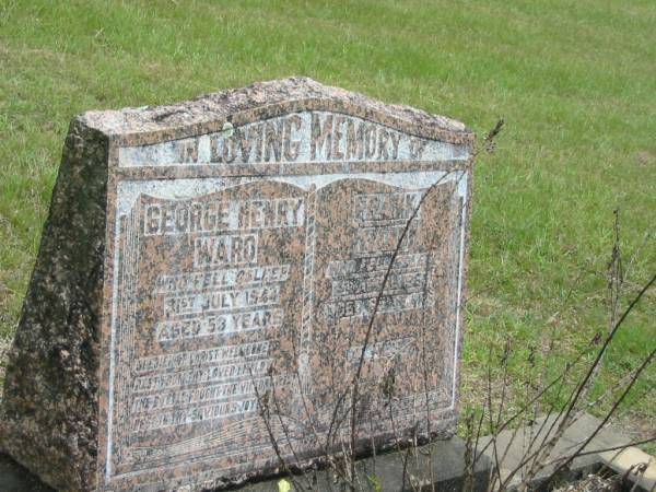 George Henry WARD,  | died 31 July 1944 aged 53 years;  | Frank WARD,  | died 15 ?Apr 1965 aged 65 years;  | Howard cemetery, City of Hervey Bay  | 