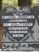 C F Albert FRITZ
d: 18 May 1961, aged 79
Anna A FRITZ
d: 30 Nov 1946, aged 64
Hoya Lutheran Cemetery, Boonah Shire