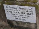 Martha A FREIBERG
1 Aug 1942, aged 49
Hoya Lutheran Cemetery, Boonah Shire