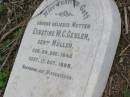 Ernstine W C GESLER (geb MULLER)
geb 29 Dec 1842, gest 17 Oct 1898
Hoya Lutheran Cemetery, Boonah Shire