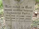 Elisabeth FRITZ
b: 15 Jun 1894
d: 21 Sep 1895
Hoya Lutheran Cemetery, Boonah Shire