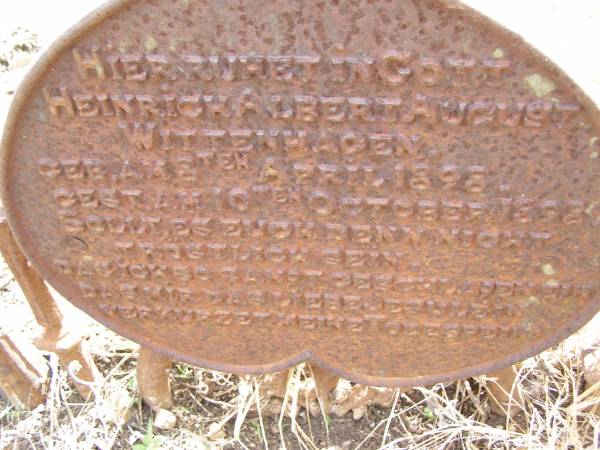 Heinrich Albert August WITTENHAGEN  | geb: 8 Apr 1898  | gest: 10 Oct 1898  | Hoya Lutheran Cemetery, Boonah Shire  |   | 