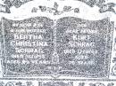 
Bertha Christina SCHRAG,
wife mother,
died 16-1-53 aged 69? years;
Kurt SCHRAG,
father,
died 17-9-68 aged 76 years;
Jandowae Cemetery, Wambo Shire

