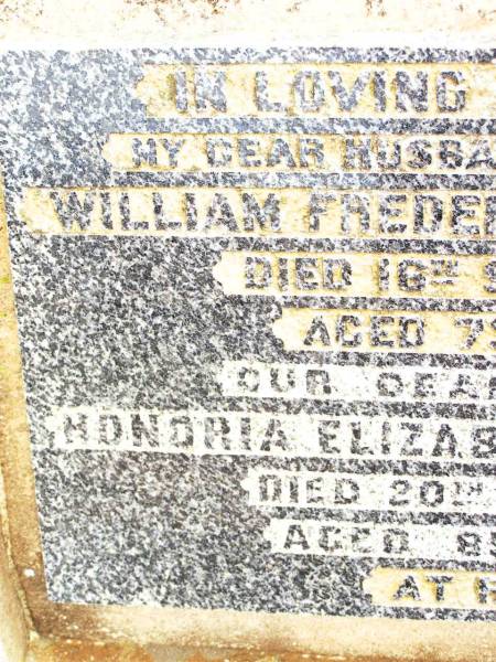 William Frederick BRAUNHOLZ,  | husband father,  | died 16 Sept 1943 aged 73 years;  | Honoria Elizabeth BRAUNHOLZ,  | mother,  | died 20 Dec 1953 aged 85 years;  | Jandowae Cemetery, Wambo Shire  | 