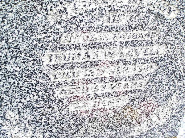 Thomas W. LOVELL,  | husband,  | died 12 Sept 1941 aged 53 years;  | Jandowae Cemetery, Wambo Shire  | 