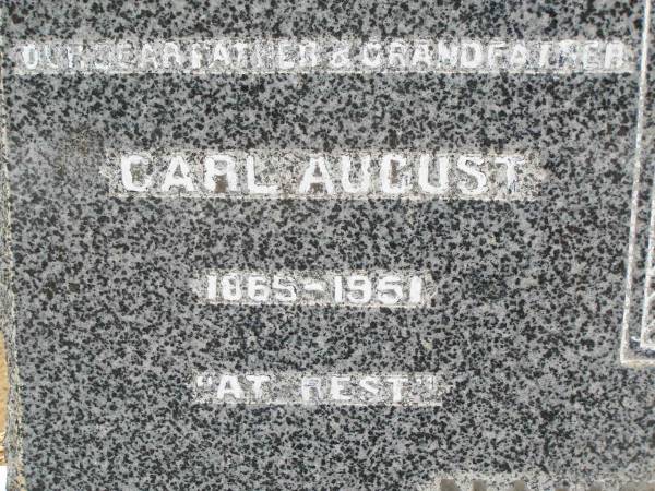 Carl August NAUSCHUTZ,  | father grandfather  | 1865 - 1951;  | Maria NAUSCHUTZ,  | wife mother,  | 1861 - 1943;  | Jandowae Cemetery, Wambo Shire  | 