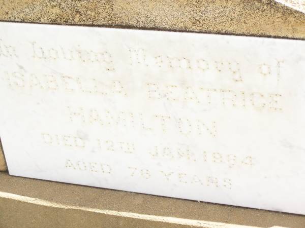 Isabella Beatrice HAMILTON,  | died 12 Jan 1964 aged 76 years;  | Jandowae Cemetery, Wambo Shire  | 