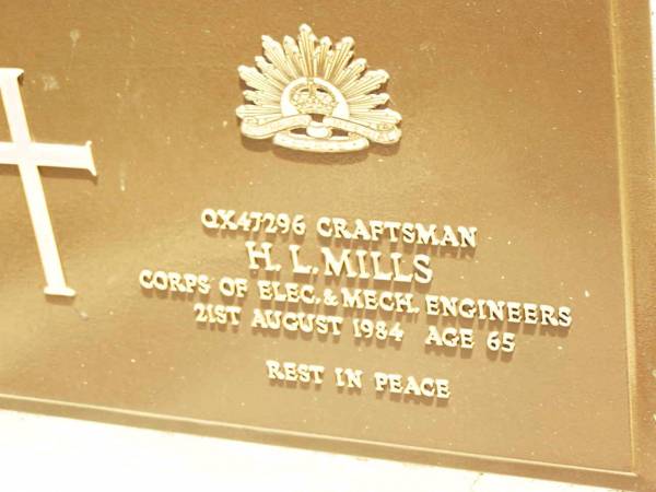 H.L. MILLS,  | died 21 Aug 1984 aged 65 years;  | Jandowae Cemetery, Wambo Shire  | 