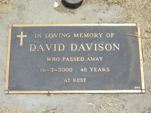 David DAVISON,  | died 16-3-2000 aged 48 years;  | Jandowae Cemetery, Wambo Shire  | 