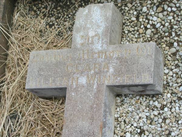Clara Lillian WINFIELD,  | died 4 Jan 1905? aged 1 year 11 months,  | daughter of J.T. & Lily WINFIELD,  | grandaughter of C.M. & T. WINFIELD;  | Jandowae Cemetery, Wambo Shire  | 