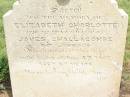 
Elizabeth Charlotte,
wife of James CHALLACOMBE of Jimbour,
died 5 June 1867 aged 27 years;
Jimbour Station Historic Cemetery, Wambo Shire
