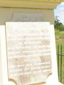 
Joshua Peter BELL,
died Brisbane 20 Dec 1881,
erected widow & children;
Joshua Thomas BELL,
son,
died 10 March 1911 aged 48 years;
Margaret Miller BELL (nee DORSEY),
wife mother,
1849 - 1914;
Jimbour Station Historic Cemetery, Wambo Shire

