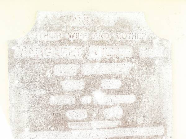 Joshua Peter BELL,  | died Brisbane 20 Dec 1881,  | erected widow & children;  | Joshua Thomas BELL,  | son,  | died 10 March 1911 aged 48 years;  | Margaret Miller BELL (nee DORSEY),  | wife mother,  | 1849 - 1914;  | Jimbour Station Historic Cemetery, Wambo Shire  |   | 