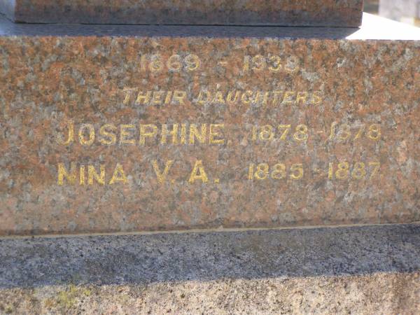 Henry Charles FREDERIC,  | born 5 Feb 1839,  | died 29 Dec 1908,  | erected by wife & children;  | Eliza Ann,  | wife,  | born 5 Dec 1841,  | died 8 July 1914;  | Erwin C. FREDERIC,  | 1871 - 1916,  | Arthur J. FREDERIC,  | 1869 - 1938;  | Josephine,  | daughter,  | 1878 - 1878;  | Nina V.A.,  | daughter,  | 1885 - 1887;  | Jondaryan cemetery, Jondaryan Shire  | 
