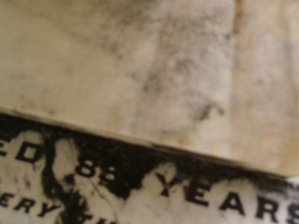 George William HODSON,  | father,  | husband of Esther Ann HODSON,  | died 5 March 1921 in 72nd year;  | Esther Ann HODSON,  | mother,  | died 4 Nov 1945 aged 88 years;  | Jondaryan cemetery, Jondaryan Shire  | 