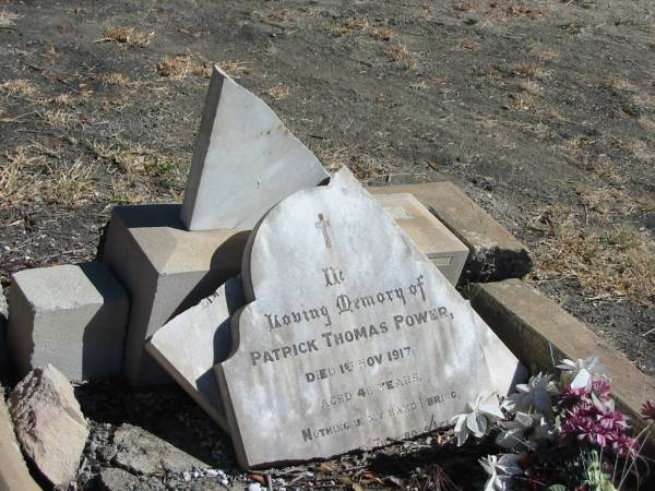 Patrick Thomas POWER,  | died 1 Nov 1917 aged 46 years;  | Jondaryan cemetery, Jondaryan Shire  | 