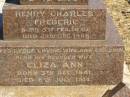 Henry Charles FREDERIC,
born 5 Feb 1839,
died 29 Dec 1908,
erected by wife & children;
Eliza Ann,
wife,
born 5 Dec 1841,
died 8 July 1914;
Erwin C. FREDERIC,
1871 - 1916,
Arthur J. FREDERIC,
1869 - 1938;
Josephine,
daughter,
1878 - 1878;
Nina V.A.,
daughter,
1885 - 1887;
Jondaryan cemetery, Jondaryan Shire
Jondaryan cemetery, Jondaryan Shire