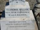 Clarence William,
eldest son of W. & A. BALDOCK,
died 25 May 1899 aged 22 years 4 months;
Jondaryan cemetery, Jondaryan Shire